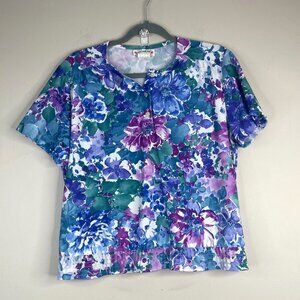 Vintage 70s Cottagecore Floral Top Womens Medium Bright Twee Grannycore Pullover